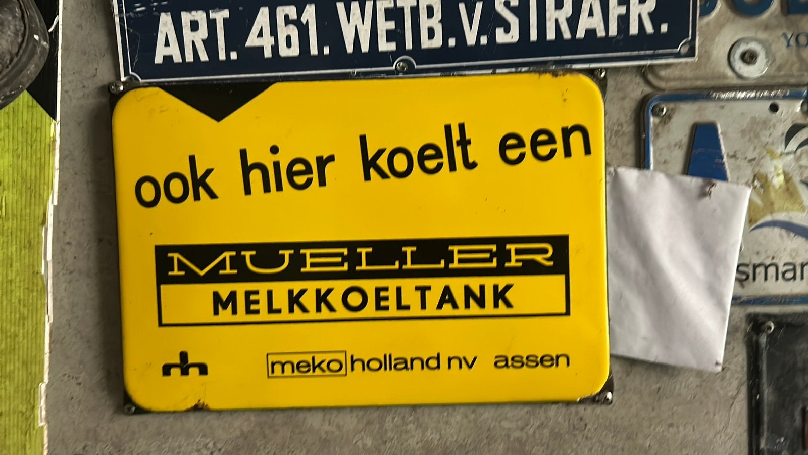 Vintage Mueller Melkkoeltank Reclamebord - Zeldzaam!, Ophalen of Verzenden