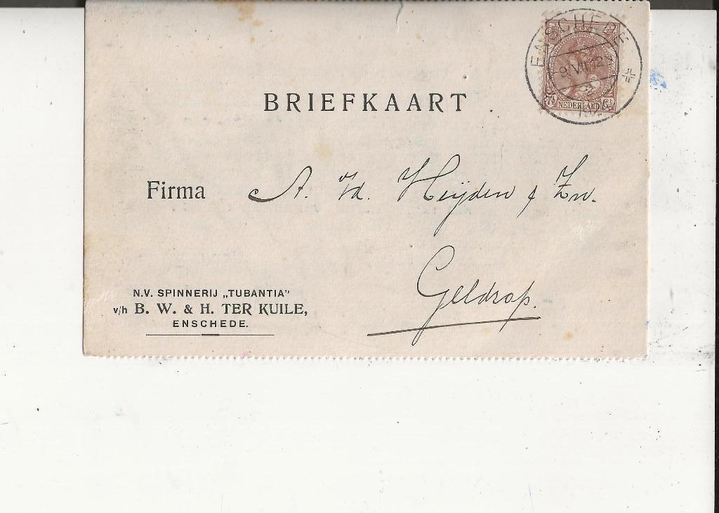 Enschede Spinnerij Tubantia B&H ter Kuile 9-7-1924, Verzamelen, Ophalen of Verzenden, 1920 tot 1940, Gelopen, Overijssel