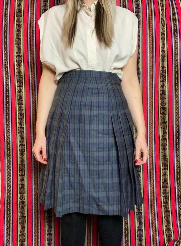 Vintage rok - school uniform style - geruit - M/38, Maat 38/40 (M), Hgv, Blauw, Hgv
