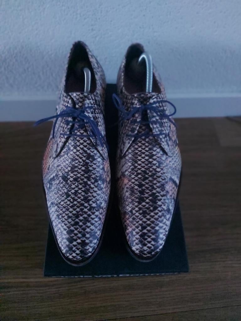 Floris Van Bommel veterschoenen, slangenprint oranje. M42, Blauw, Floris van Bommel, Ophalen of Verzenden, Zo goed als nieuw