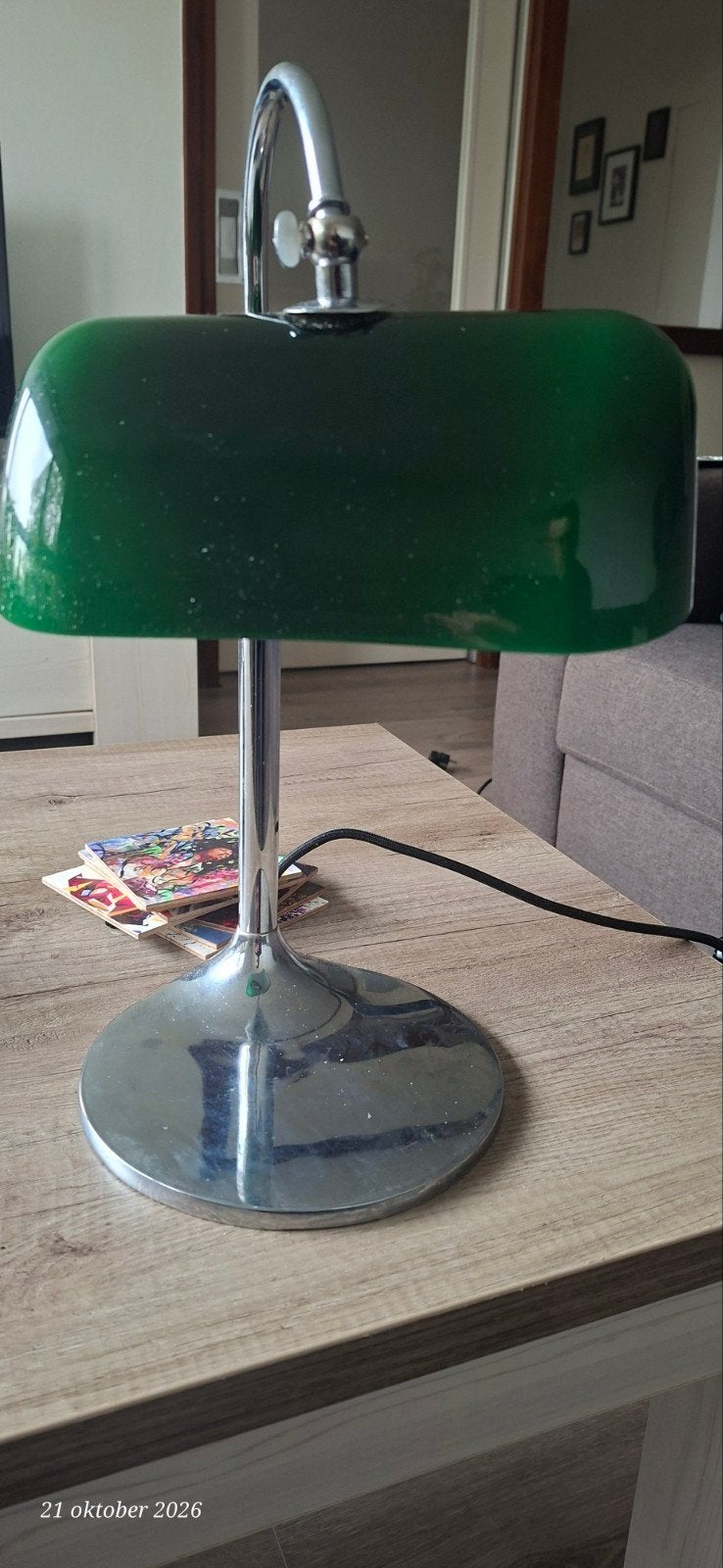 Klassieke Bankierslamp Groen met Chroom, Gebruikt, Groen, Bankierslamp, E27 (groot)