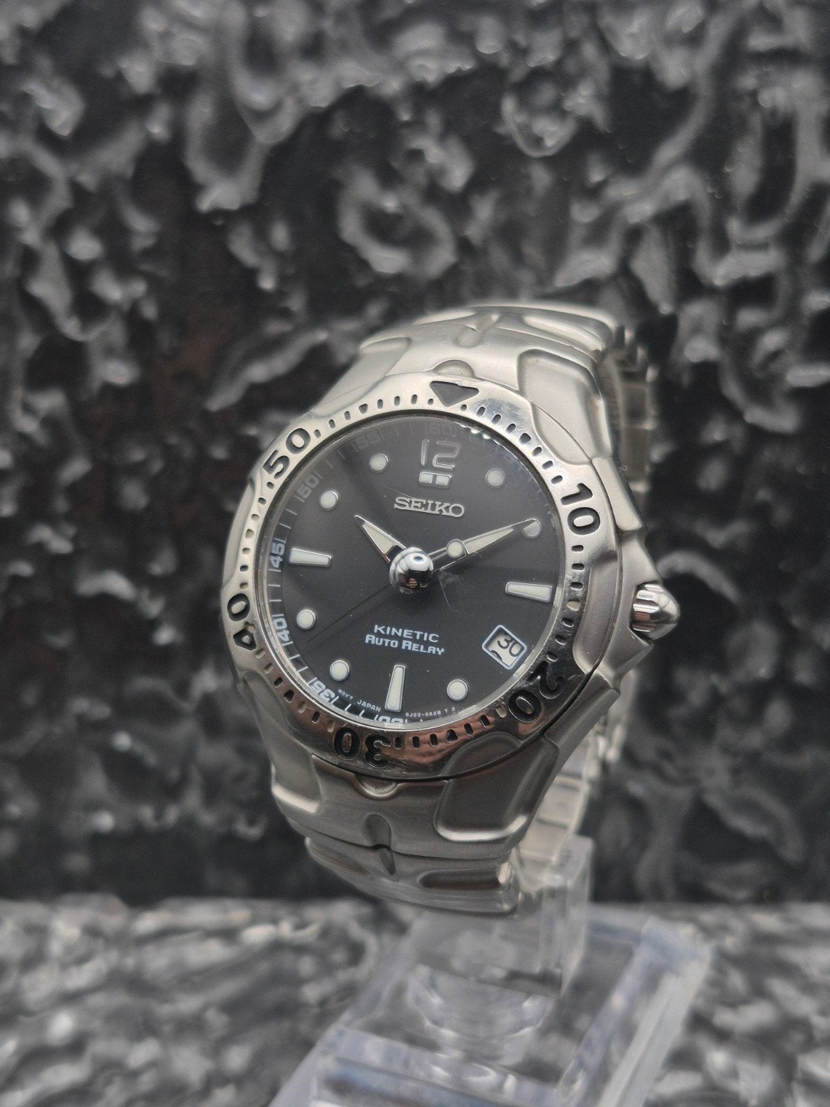 Seiko Auto Relay Kinetic Ref. 5J22-0A50 Date - Nieuwe Batt., 1-26-1, Ginza, Chuo-ku, Tokyo 104-8110, Japan, Seiko, Gebruikt, Seiko Watch Corporation