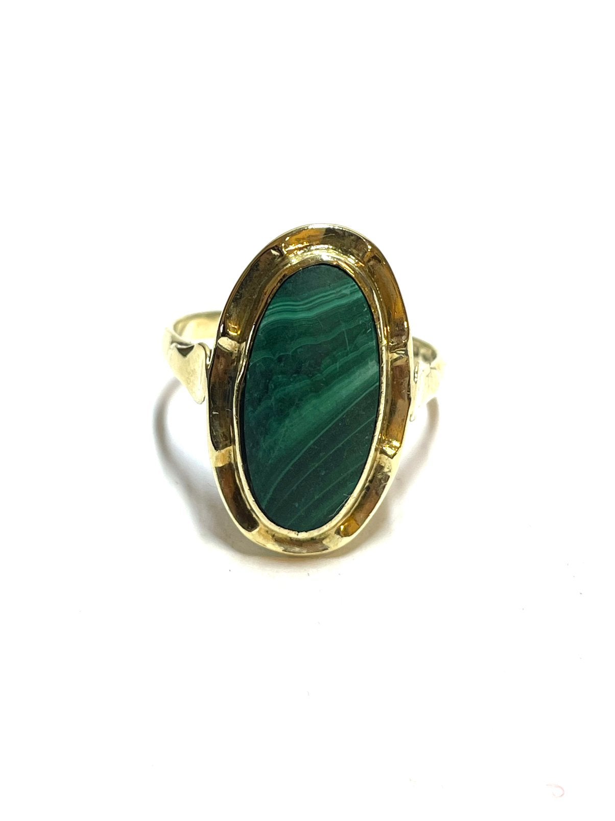 14k gouden ring met een malachiet, 18 tot 19, -, -, Ophalen of Verzenden
