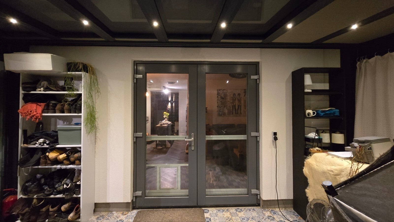 Dubbele kunststof deur met kozijn en triple glas, Ophalen, Kunststof, Deurkozijn, Zo goed als nieuw