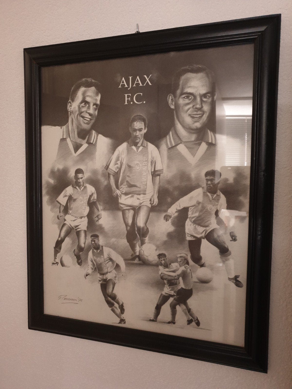 Pen tekening van ajax in de succes jaren 1995 47,5 x 58,5 cm, Ophalen of Verzenden, Ajax, Overige typen