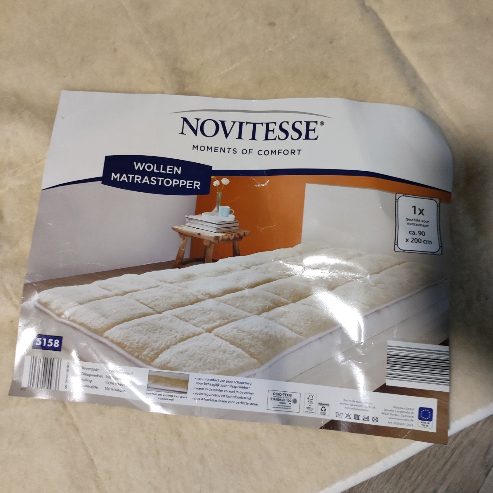 Novitesse wollen matras topper, Ophalen, Eenpersoons, Wit, Deken of Dekbed