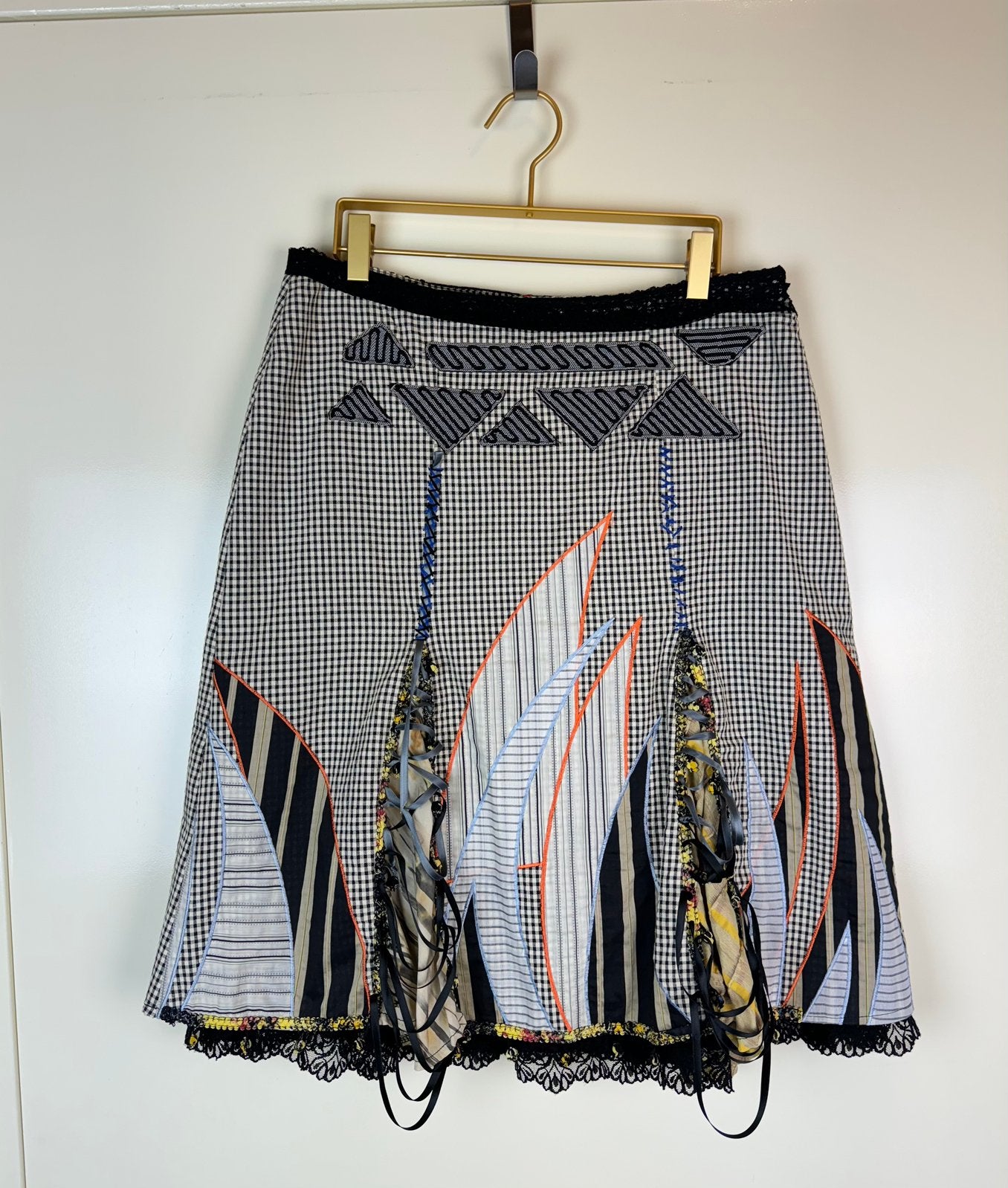 SAVE THE QUEEN Linen Avant Garde Gothic Skirt Midi y2k Opium, Ophalen of Verzenden, Zo goed als nieuw, Zwart, Boven de knie