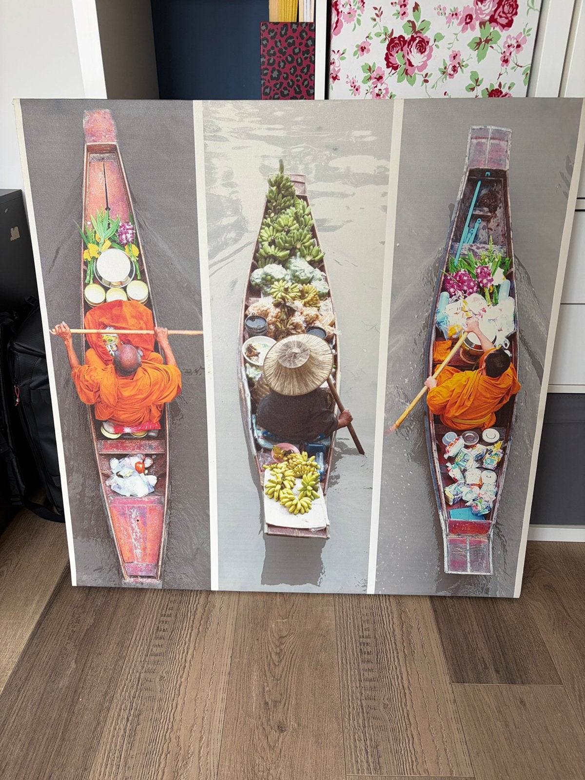 Canvas Schilderij Monniken en Marktboten, Ophalen, Gebruikt, Schilderij, 75 tot 100 cm