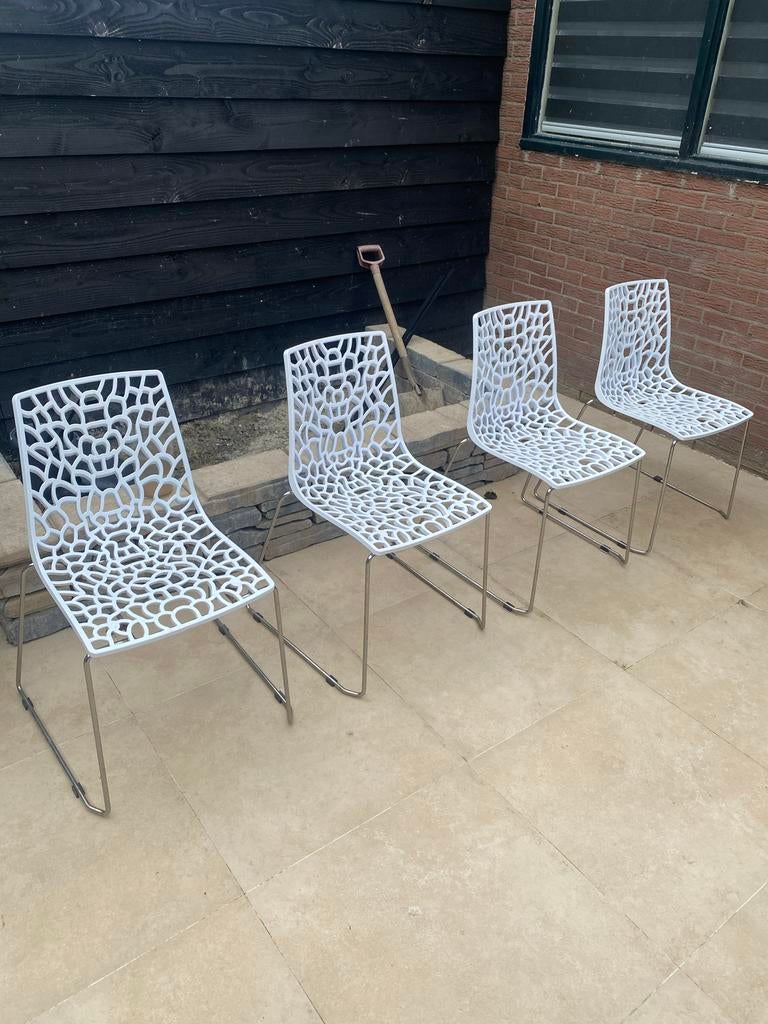 Chique design tuinstoelen - set van 4, Tuin en Terras, Tuinstoelen, Zo goed als nieuw, Kunststof, Ophalen
