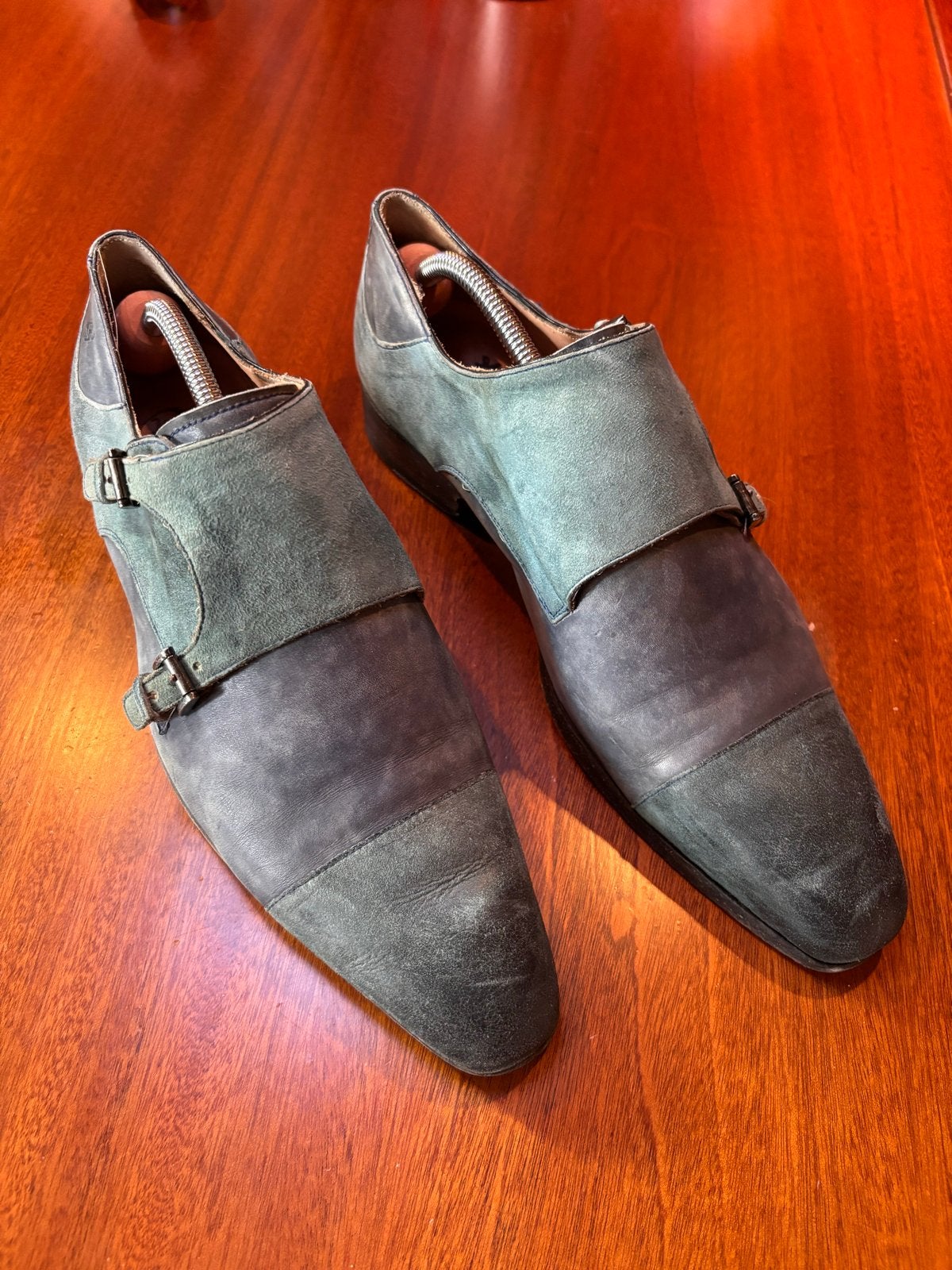 Greve gespschoenen | Blauw/Groen | Maat 41 (7), Kleding | Heren, Blauw, Ophalen of Verzenden, Gespschoenen, Gedragen