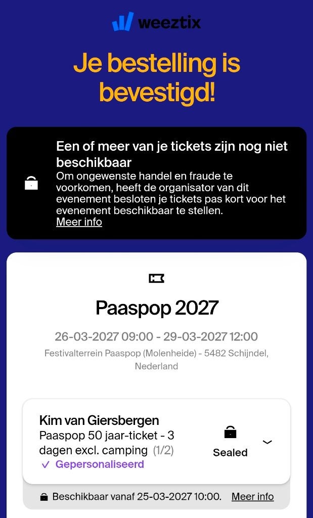 Paaspop Schijndel weekend ticket 2027, Tickets en Kaartjes, Eén persoon