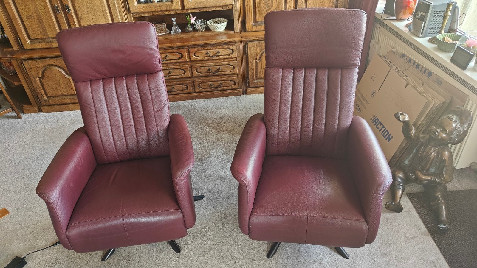 Set relaxfauteuils Brouwer Meubels (elektrisch & handmatig), Ophalen, Minder dan 75 cm, Leer, Zo goed als nieuw