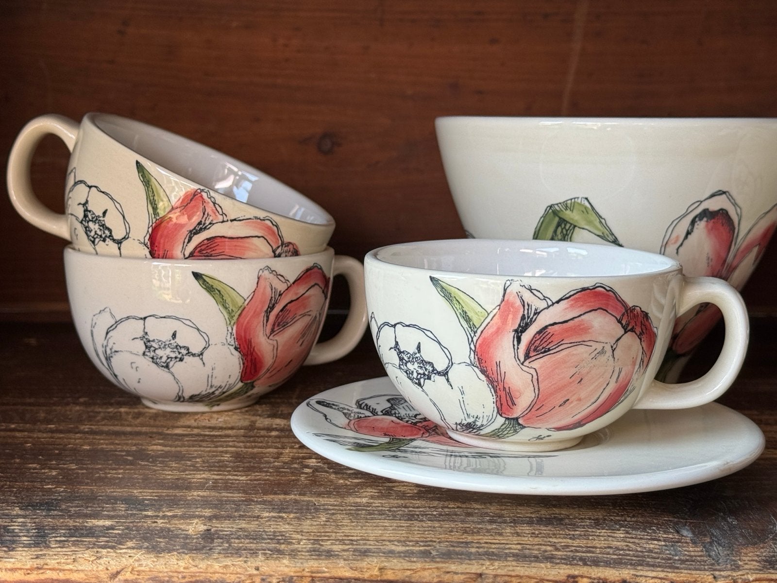 Seasons ‘Tulip’ by Jet servies - 8 kop en schotels,, Vintage, Ophalen of Verzenden, Zo goed als nieuw, Kop(pen) en/of Schotel(s)