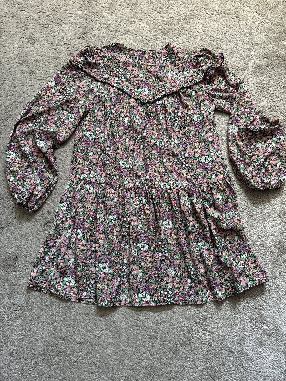 Bloemenjurk met ruches en lange mouwen Loavies, Maat 38/40 (M), Overige kleuren, Ophalen of Verzenden, Zo goed als nieuw
