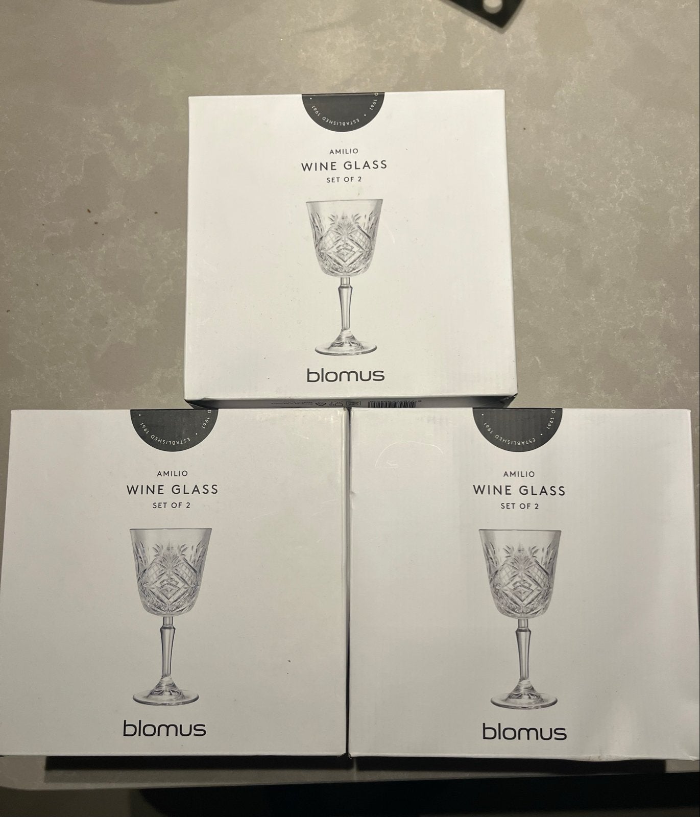 3x Amilio Wijnglazen Set van 2 - Nieuw in doos, Ophalen, Nieuw, Overige merken, Glas