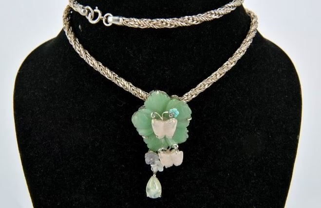 vintage zilveren setje ketting met jade + armband, Ophalen of Verzenden, Zo goed als nieuw, Met edelsteen, Groen