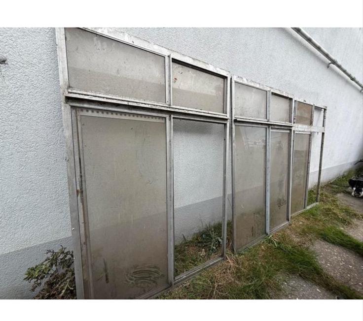 Aluminium kozijn met schuiframen (3 stuks), 75 tot 150 cm, Gebruikt, Raamkozijn, Aluminium