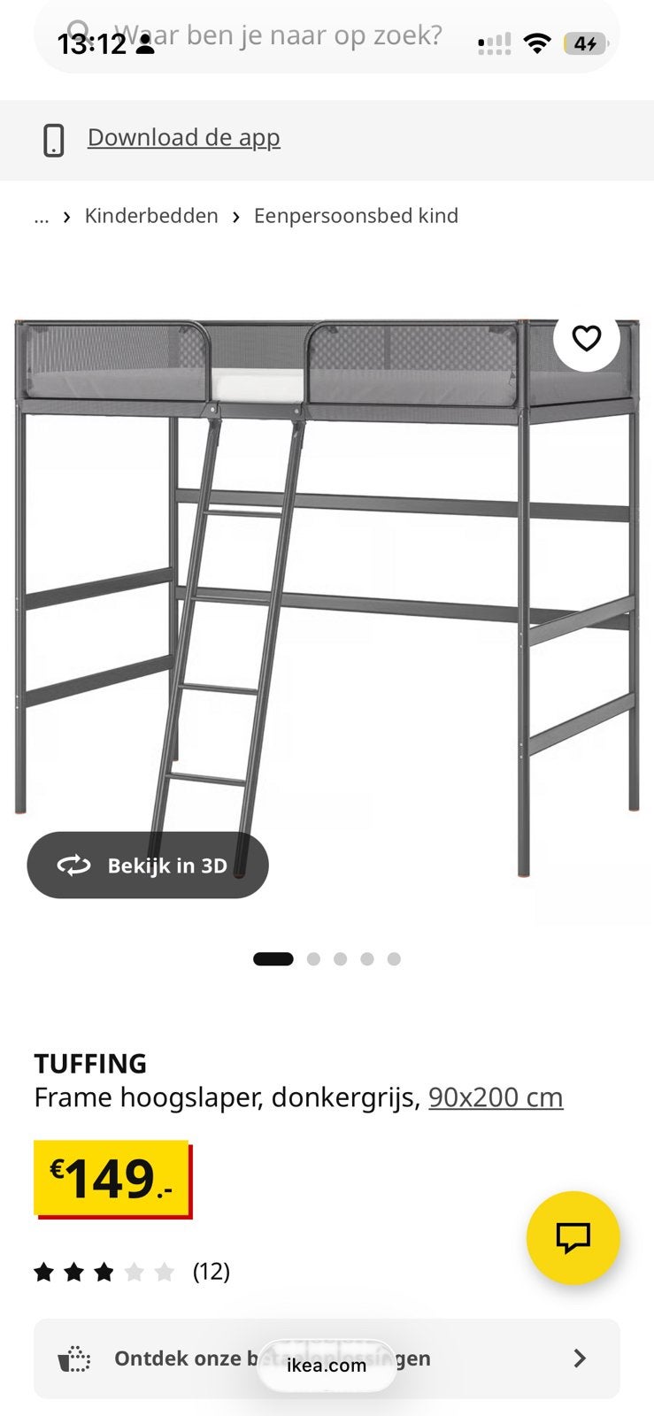 Hoogslaper Ikea, ‘Tuffing’, Huis en Inrichting, Slaapkamer | Stapelbedden en Hoogslapers, Ophalen, Gebruikt, Eenpersoons, 90 cm