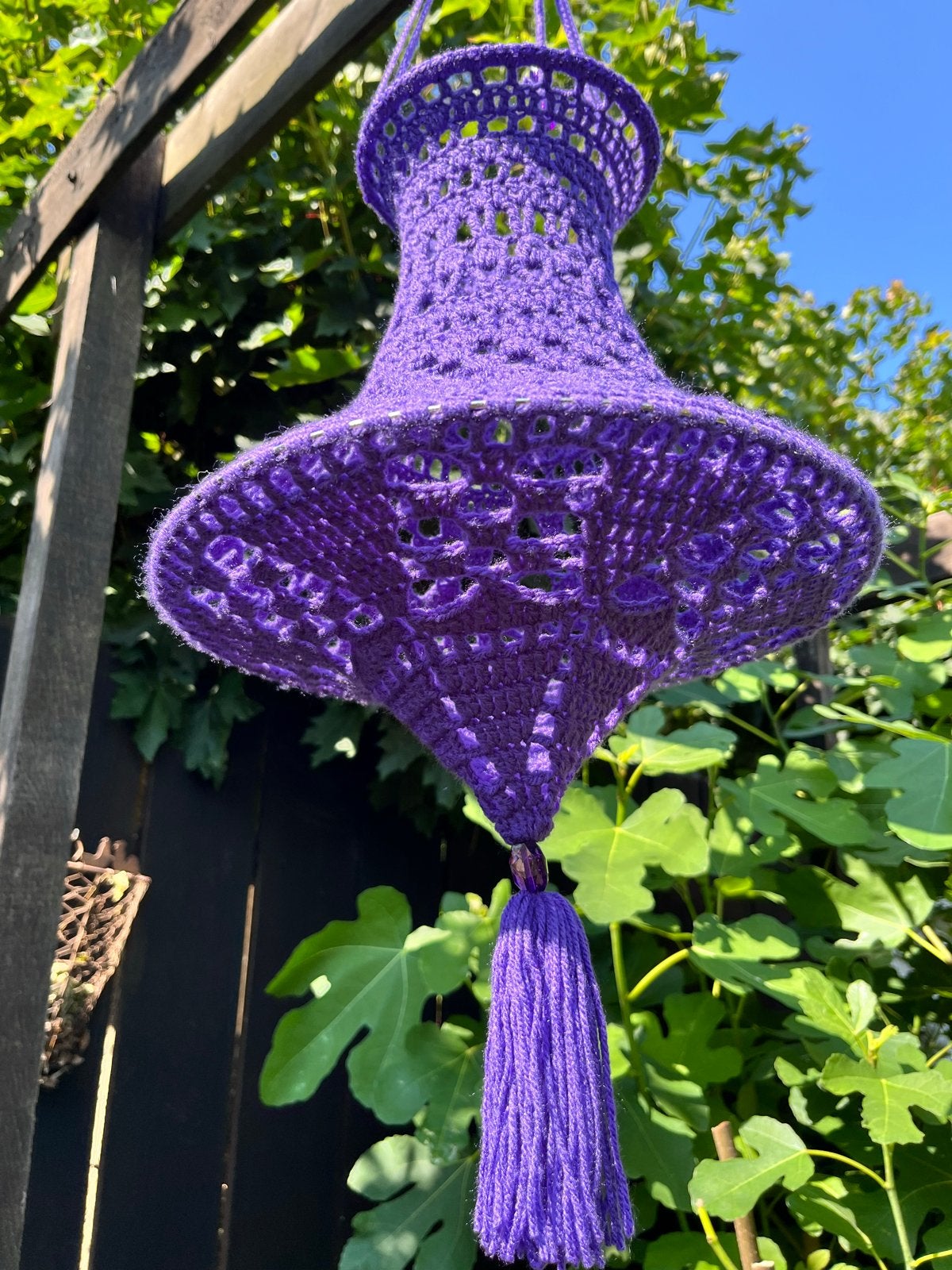 Lila gehaakte lampion van acryl - 30/15 cm, Bohemian, Ophalen of Verzenden, Paars, Textiel