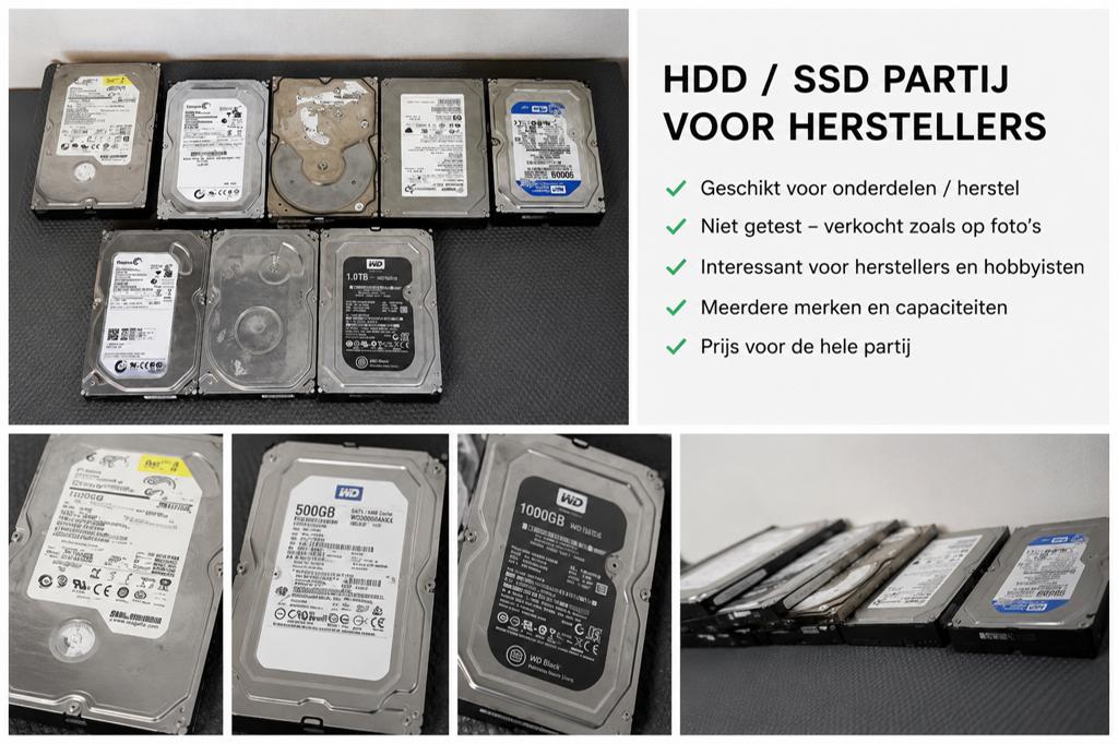 Grote partij opslagmedia (HDD, SSD, M.2) en RAM, Computers en Software, Harde schijven, Ophalen, Intern, Desktop, Niet werkend