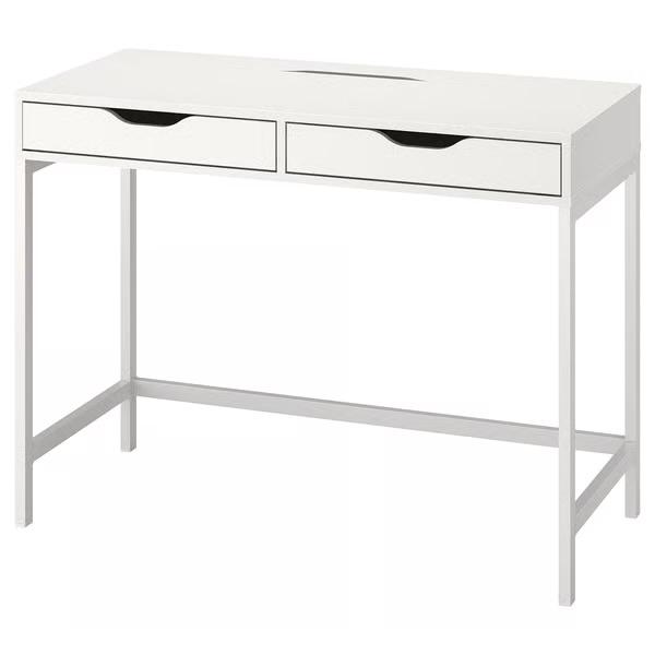IKEA Alex Bureau met 2 lades, wit, Huis en Inrichting, Bureaus, Ophalen, Demontabel, Spaanplaat of MDF, Zo goed als nieuw