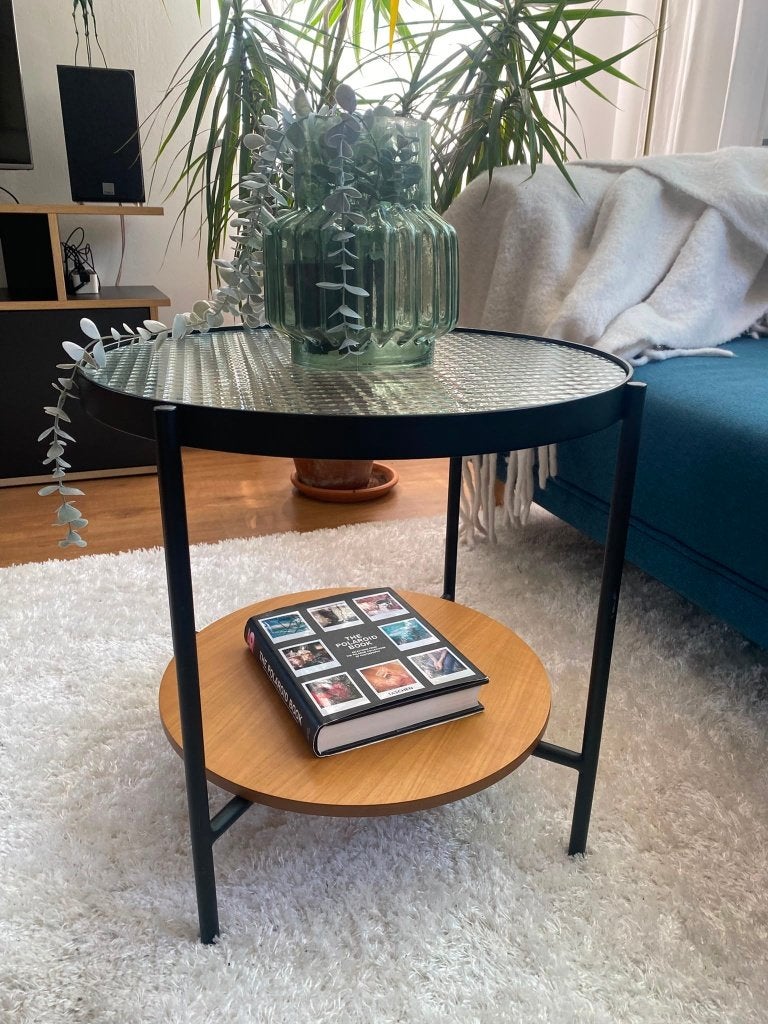 Round Coffee Table with Textured Glass Top, Huis en Inrichting, Tafels | Salontafels, Ophalen, Glas, 50 tot 100 cm, Rond