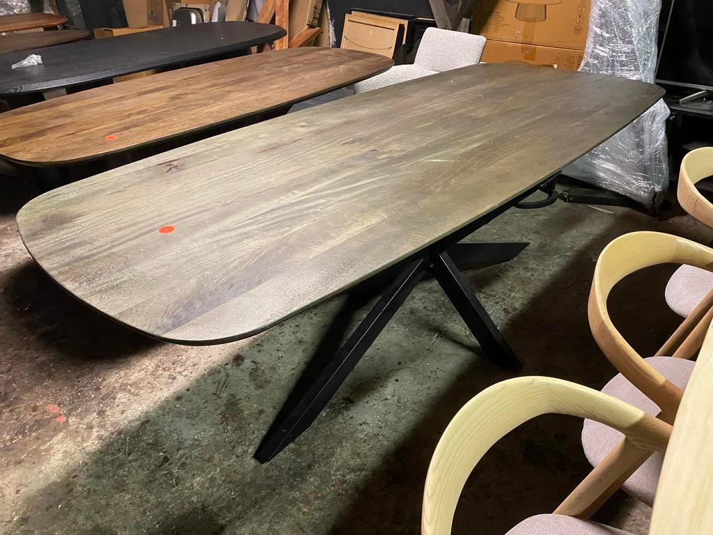 Deense Ovale Eettafel 240x100 Massief Mangohout Spinpoo, Ophalen, 100 tot 150 cm, Vijf personen of meer, Ovaal