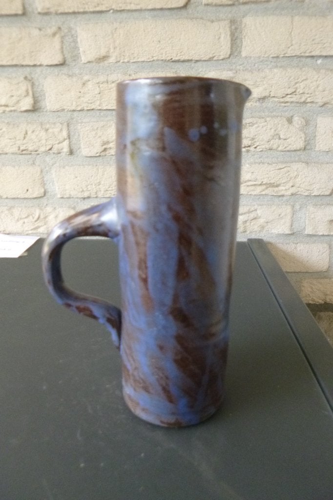 blauw/bruine oorvaas, 19 cm hoog, Ophalen of Verzenden, Gebruikt, Blauw, Steen/keramiek