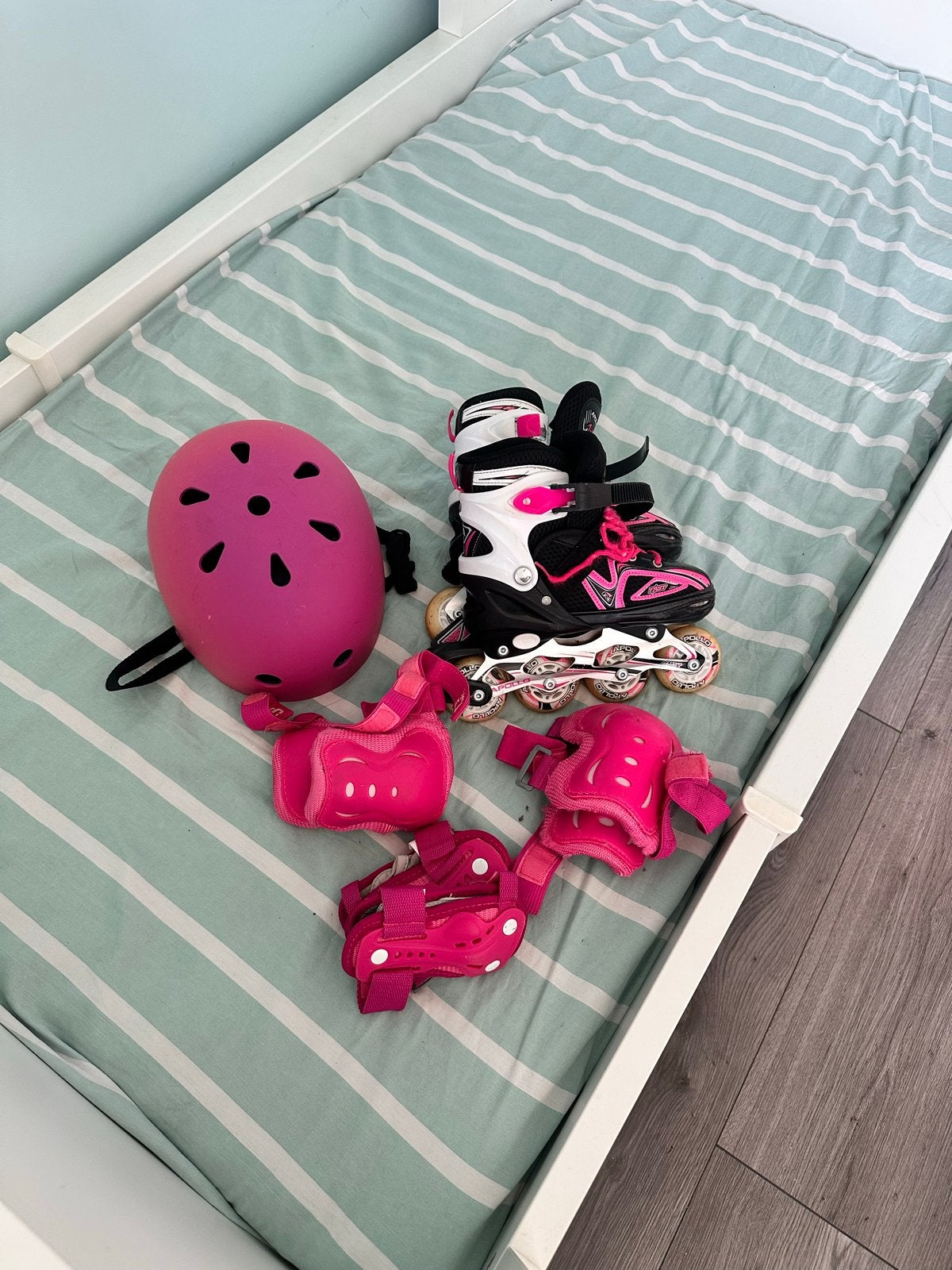 Roze verstelbare skeelerset met bescherming, Kinderen en Baby's, Ophalen, Verstelbaar, Gebruikt, Kinderen