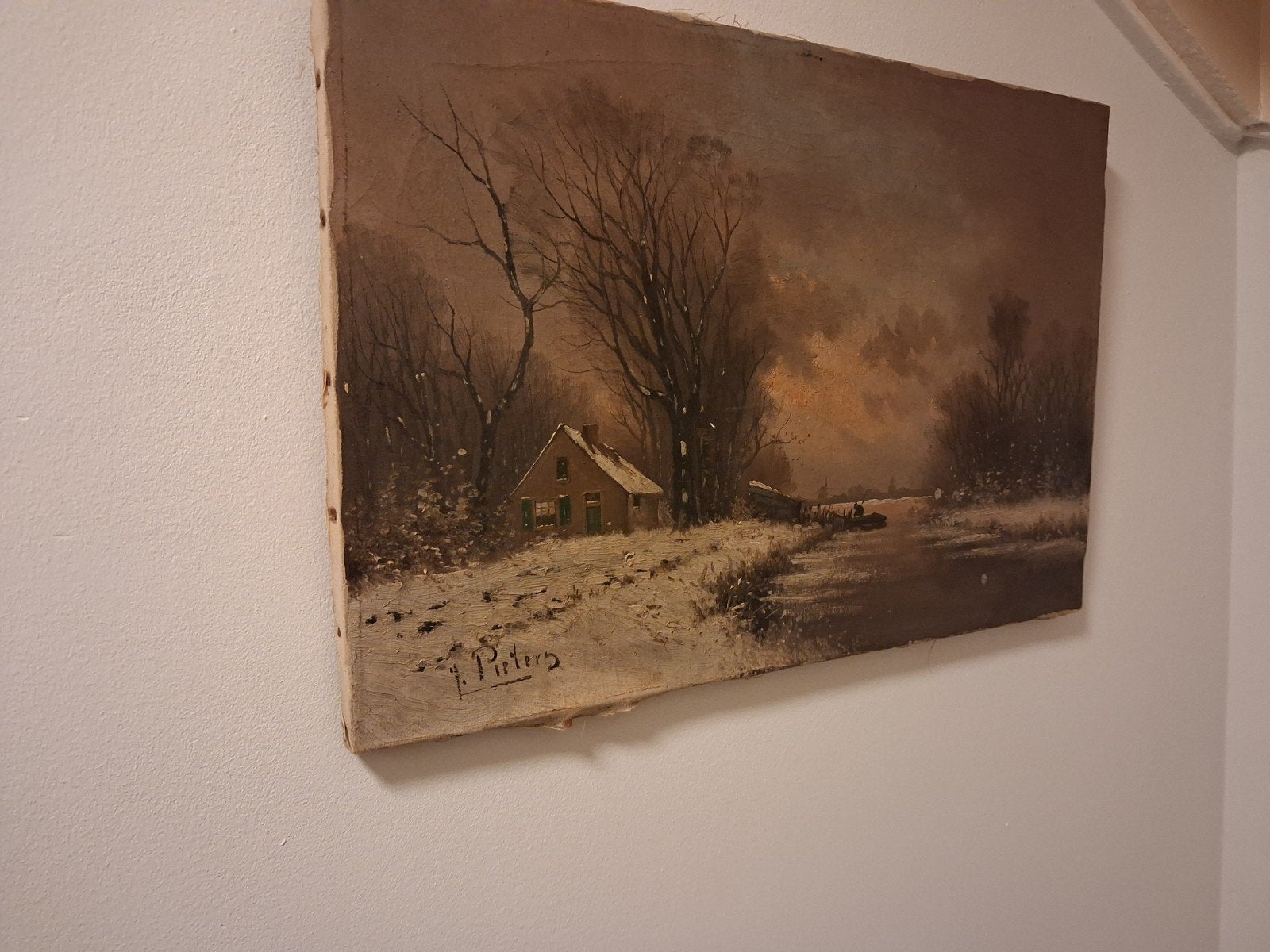Origineel schilderij van Pieters - Winterlandschap, Antiek en Kunst, Ophalen, Gesigneerd, Doek, Realistisch