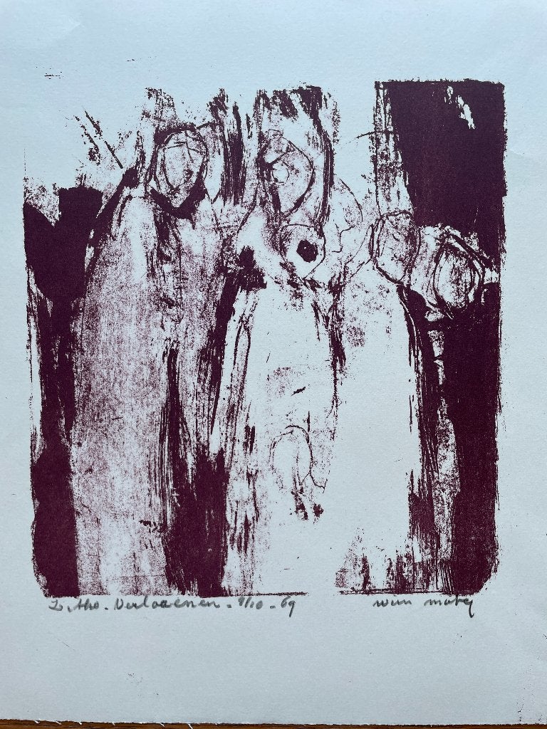Wim Motz '69 nr. 9/10 Litho 'Verlaaenen', Portret en Figuren, Gesigneerd, Ophalen of Verzenden, Lithografie