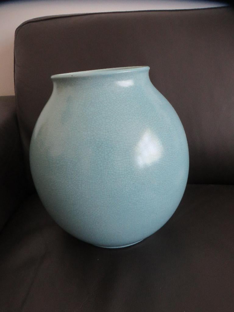 Grote art deco Adco Groningen vaas, licht blauw, craquele, Ophalen of Verzenden