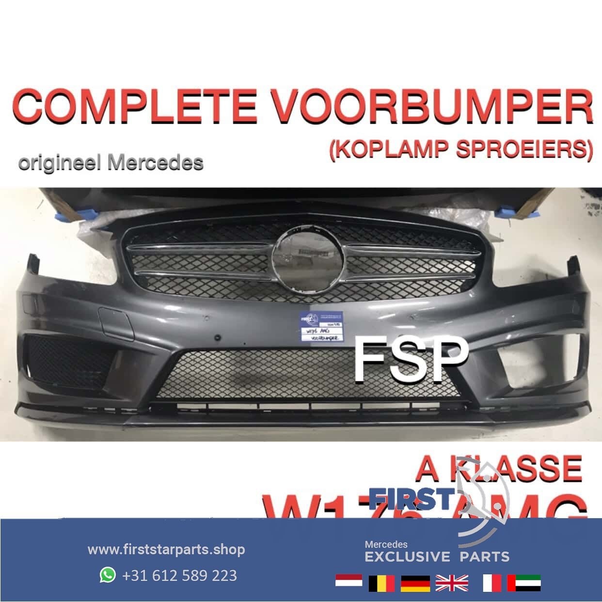 W176 AMG VOORBUMPER Mercedes A Klasse BUMPER 2012-2018 GRIJS, Auto-onderdelen, Gebruikt, -, Voor, Ophalen of Verzenden