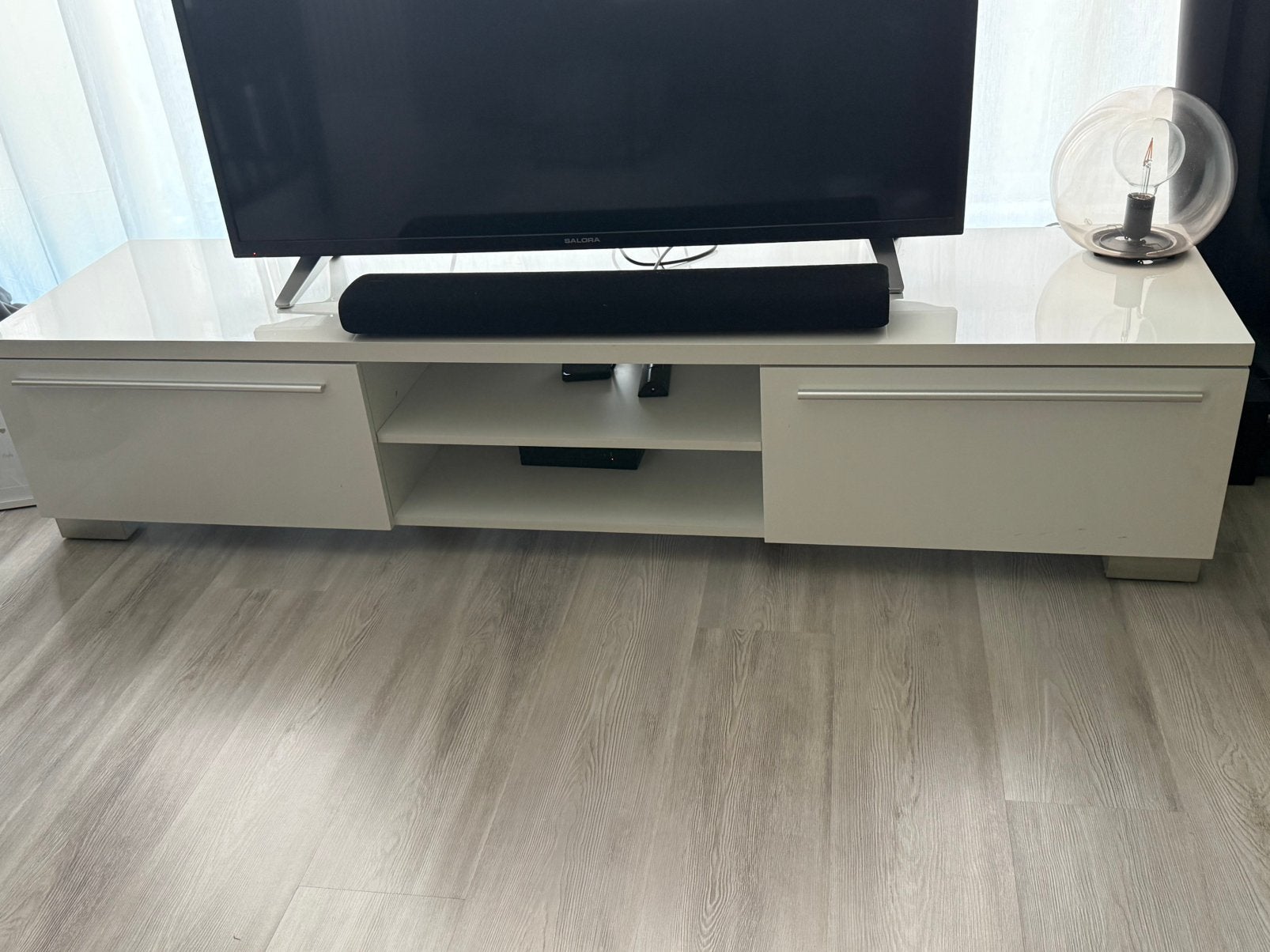 Witte hoogglans televisiekast, Ophalen, Overige materialen, Gebruikt, 150 tot 200 cm