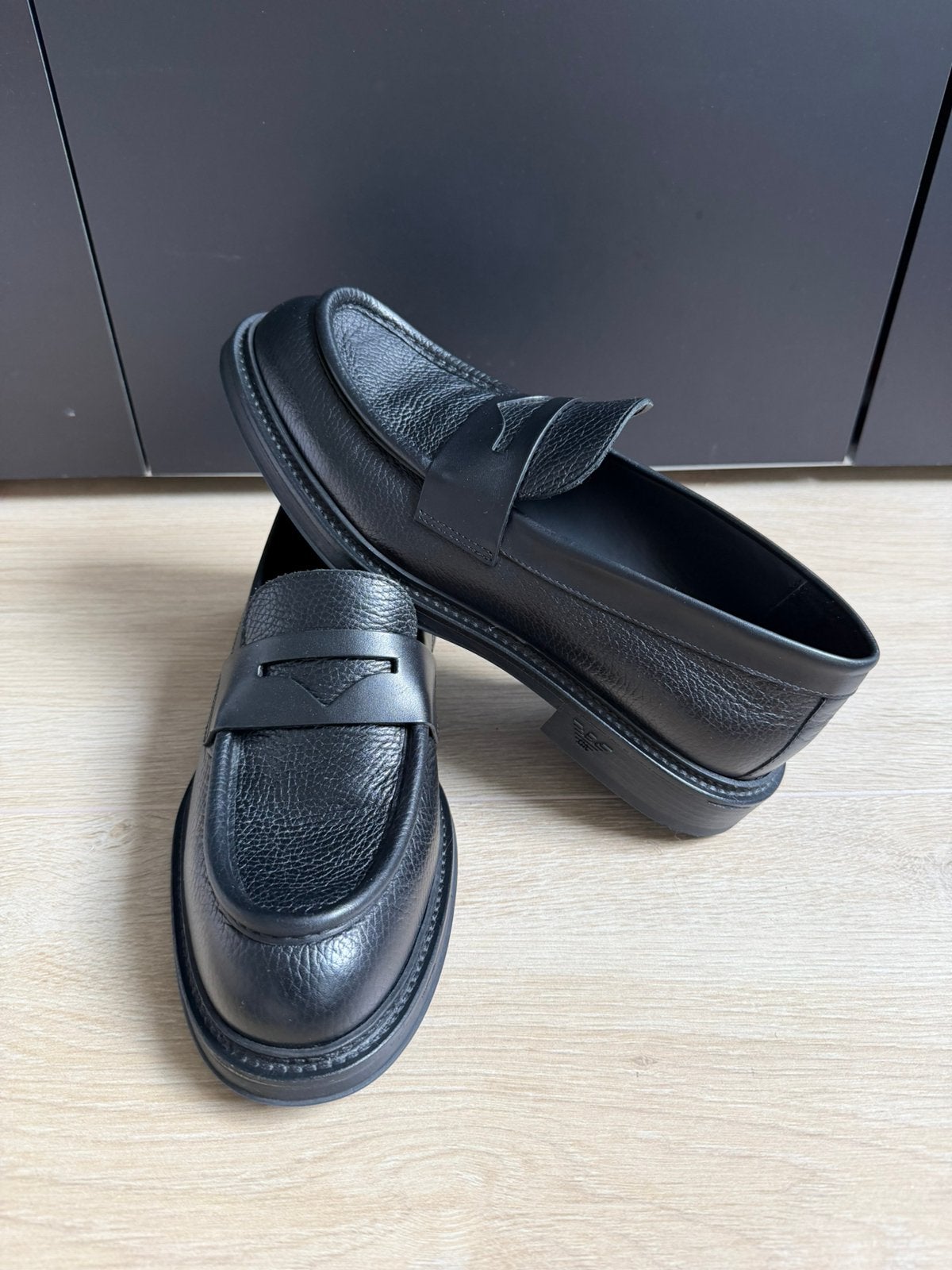 Emporio Armani loafers zwart echt leer – maat 42,5, Ophalen of Verzenden, Zo goed als nieuw, Zwart, Loafers