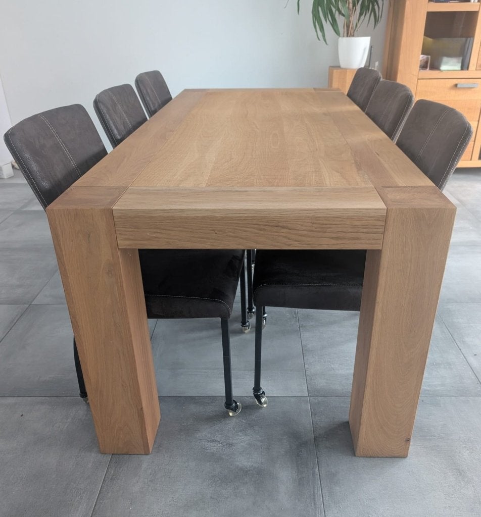 Dakota: Massief eiken eethoek + 6 stoelen Roxy + Opbergkast, Ophalen