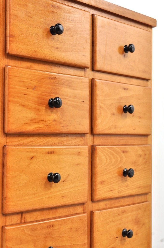 Vintage beukenhouten ladekast schoolkast kastje jaren 50, Minder dan 50 cm, Gebruikt, 5 laden of meer, Ophalen of Verzenden