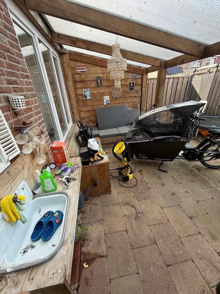 Houten overkapping/veranda met polycarbonaat dak, Ophalen, Nieuw, Voor, Deur