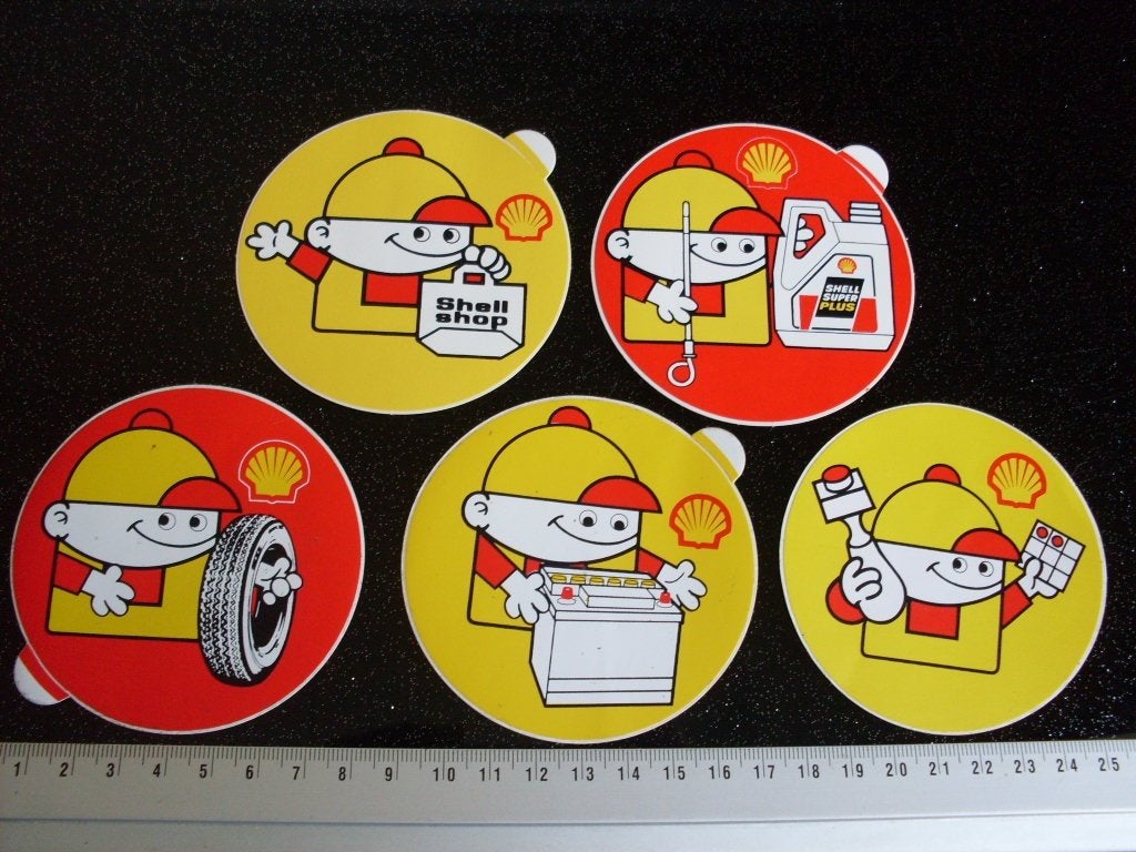 5x sticker shell shop spaarkaart olie banden accu logo, Verzenden, Zo goed als nieuw, Bedrijf of Vereniging