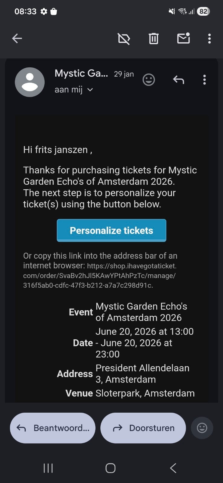 Mystic garden echos of amsterdam, Tickets en Kaartjes, Twee personen, Juni