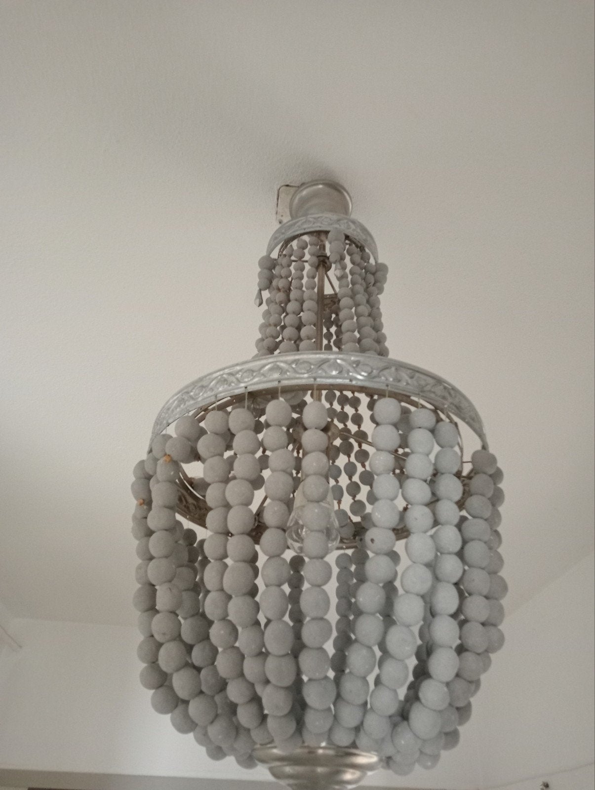 Elegante kroonluchter met grijze kralen, Gebruikt, Overige materialen, Klassiek, Bohemien, E27 (groot)