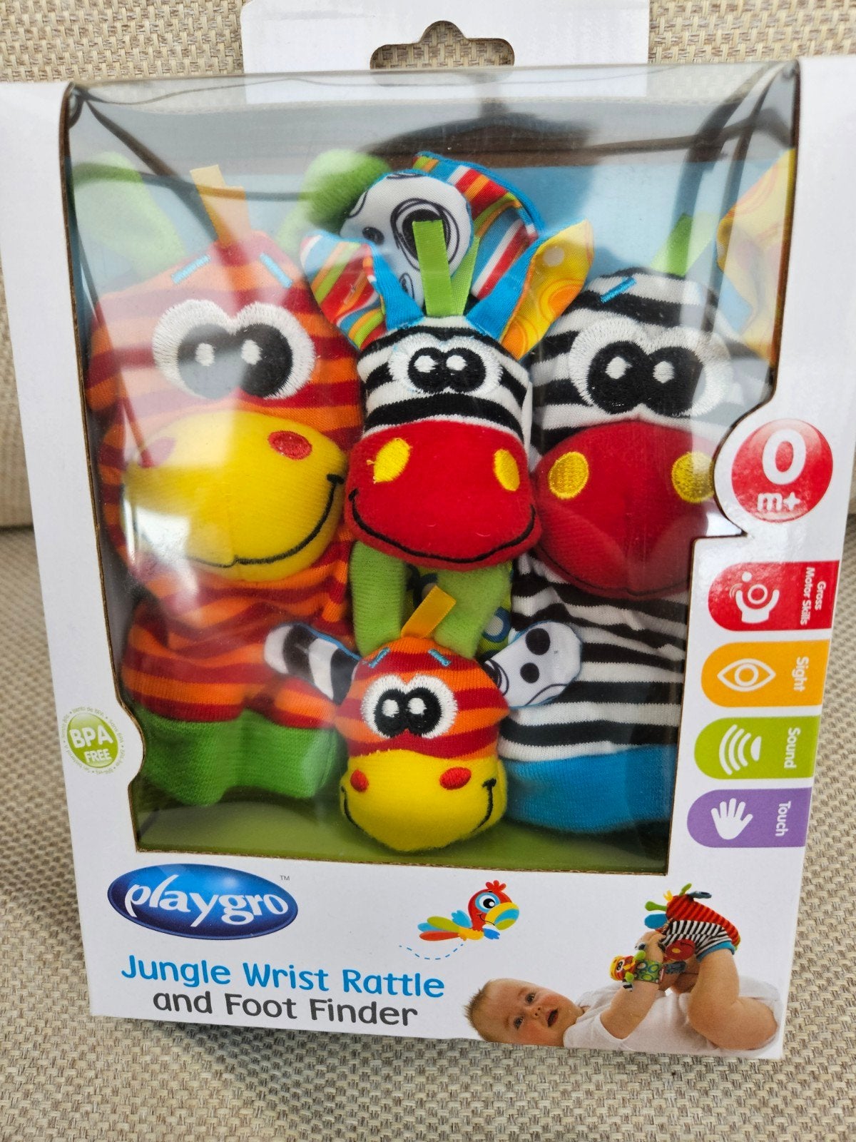 Playgro Jungle Polsrammelaar en Voetzoeker, Ophalen of Verzenden, Nieuw, Rammelaar, Met geluid