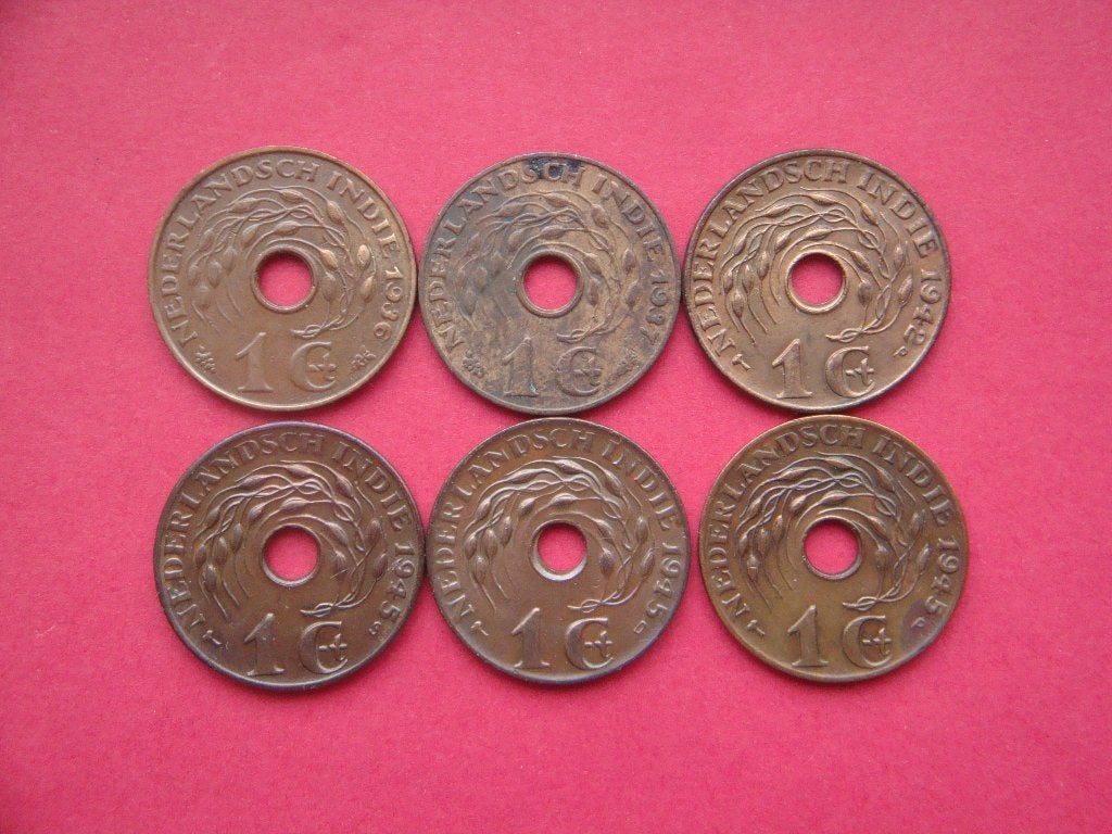 Kavel Nederlandsch Indië setje munten 1 Cent 1936 / 1945., Verzenden, Zuidoost-Azië, Setje