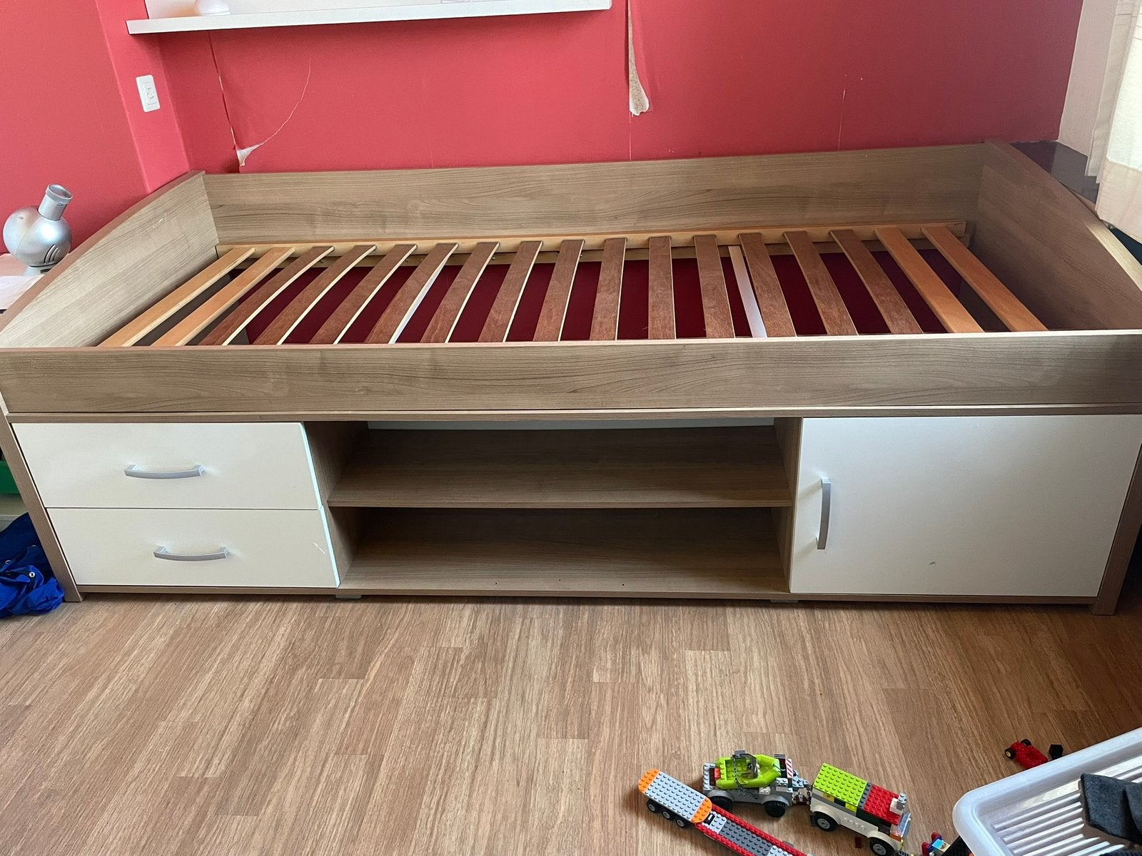 Tienerbed, Ophalen, 90 cm, Eenpersoons, Wit