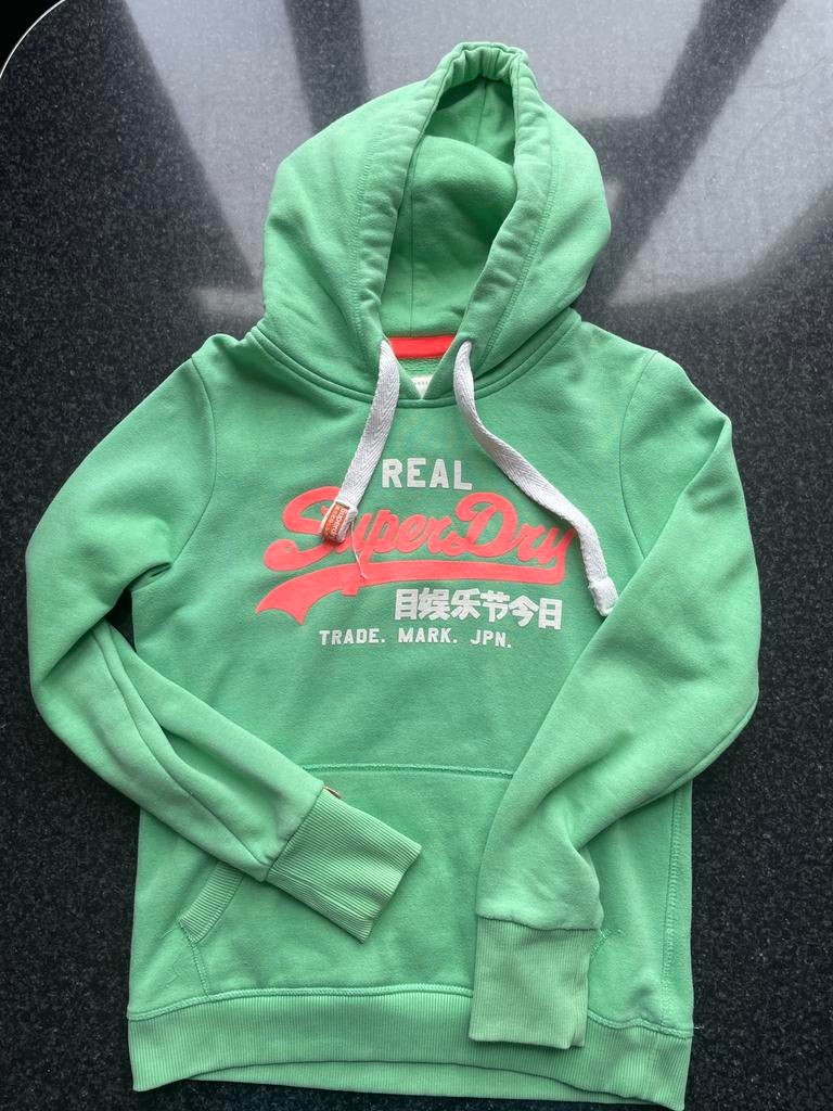 Superdry hoodie maat M - Groen met oranje logo, Ophalen, Gedragen, Maat 38/40 (M), Groen