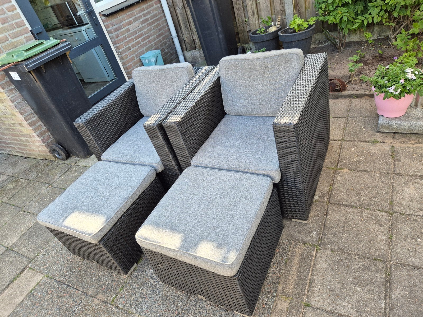 2 Lounge stoelen met losse hockers, bieden, Tuin en Terras, Kunststof, Gebruikt, Hocker, Loungeset