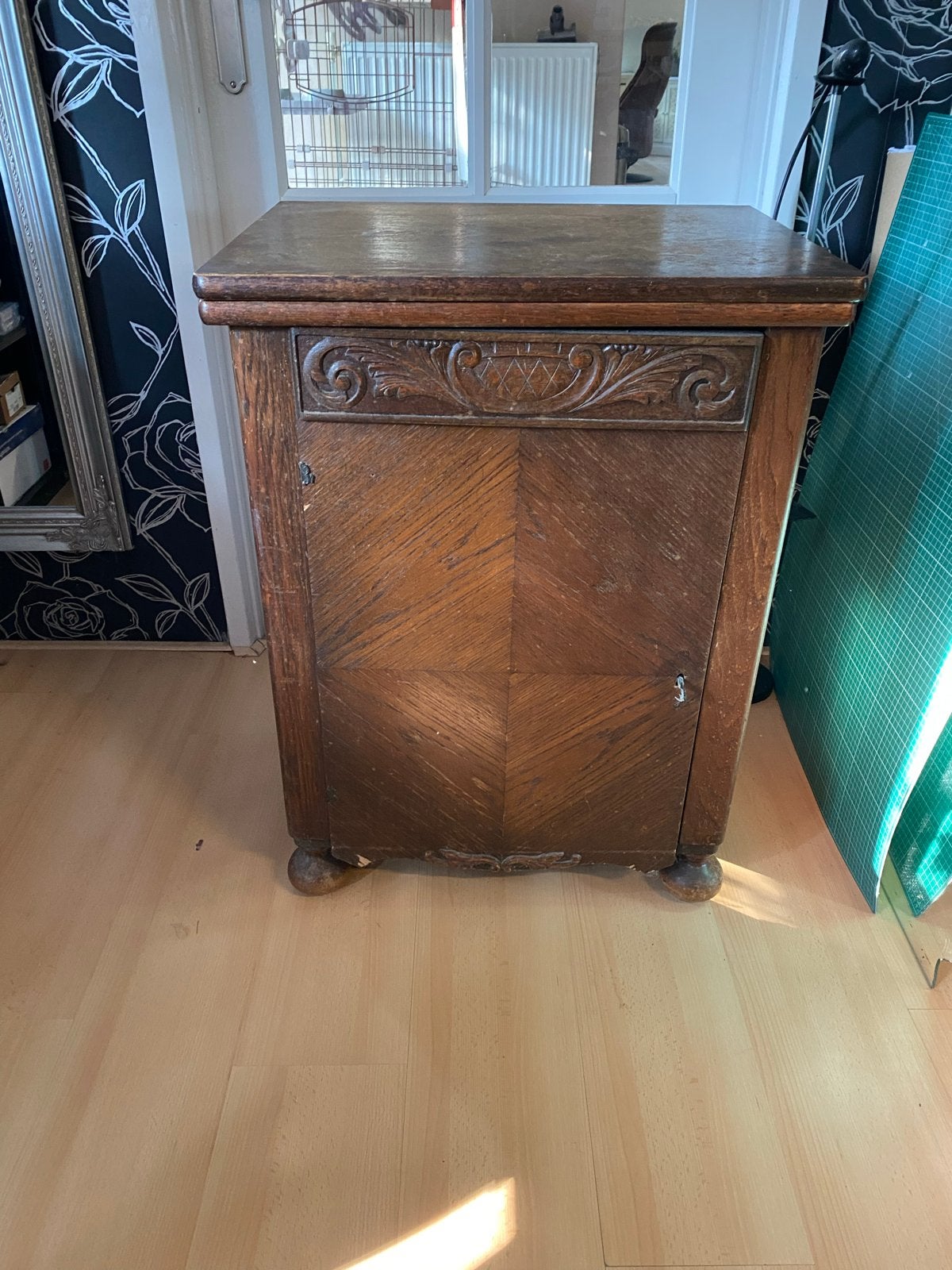 Antieke Meister trapnaaimachine met houten kast, Antiek en Kunst, Ophalen