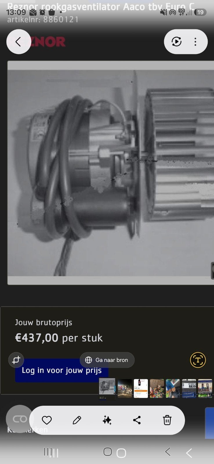 Nieuwe Reznor Rookgasventilator Aaco tbv Euro C, Ophalen of Verzenden