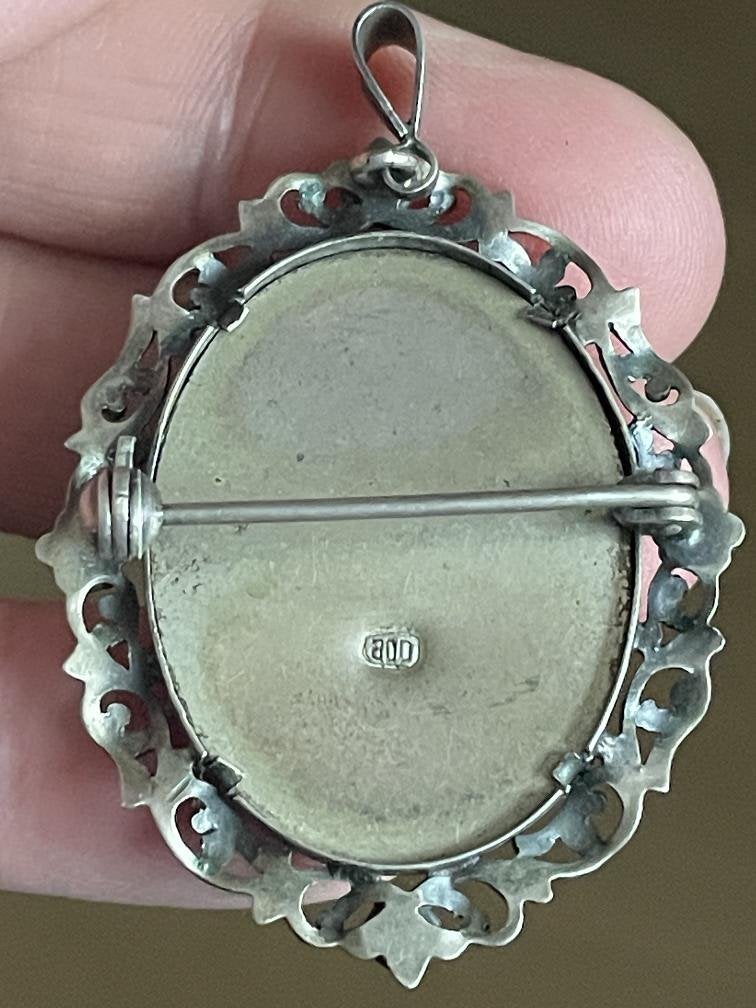 Prachtige antiek zilveren hanger / broche met bloedkoraal, Sieraden, Tassen en Uiterlijk, Ophalen of Verzenden, Zilver, Broche