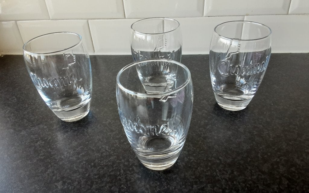 CHOCOMEL glazen 4 stuks, Verzamelen, Merken en Reclamevoorwerpen, Ophalen of Verzenden, Zo goed als nieuw, Gebruiksvoorwerp